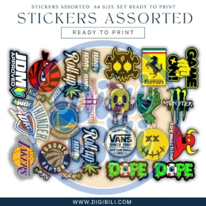 STICKERS ASSORTEDS A4 SIZE SET | PNG READY TO PRINT
