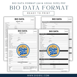 BIO DATA FORMAT A4 (8.27 x 11.69 in) & LONG (8.5 x 13 in) | PDF READY TO PRINT