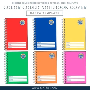 DIGIBILI COLOR CODED NOTEBOOK COVER (A4 SIZE) | CANVA TEMPLATE