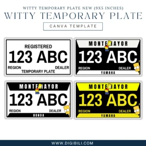 WITTY TEMPORARY MOTORCYCLE PLATE NEW (9×5 INCHES) | CANVA TEMPLATE
