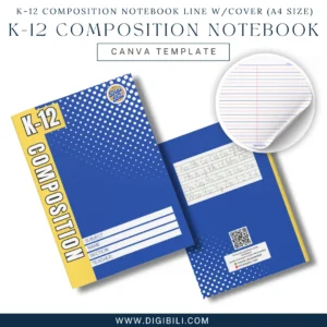 K-12 COMPOSITION NOTEBOOK LINE WITH 10-COLORED COVER (A4 SIZE) | CANVA TEMPLATE