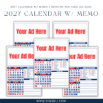 2027 CALENDAR W/ MEMO 2 MONTHS PER PAGE (A3 SIZE)