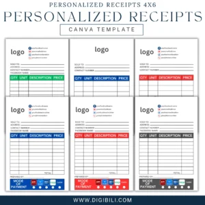PERSONALIZED RECEIPT 12 DESIGNS (4X6INCHES) | CANVA TEMPLATE