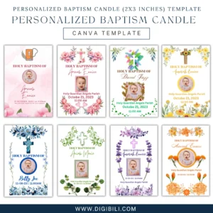 PERSONALIZED BAPTISM CANDLE 10 DESIGNS | CANVA TEMPLATE