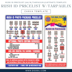 RUSH ID PHOTO PRICELIST (A4) W/ TARPAULIN (1.6ftX4ft) | CANVA TEMPLATE