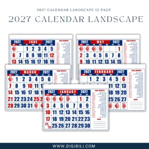 2027 CALENDAR LANDSCAPE A4 SIZE | CANVA TEMPLATE